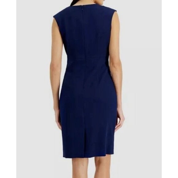 Kasper Womens Size 14 Navy Sleeveless Sheath Dress Notch Neckline NEW - Picture 2 of 2